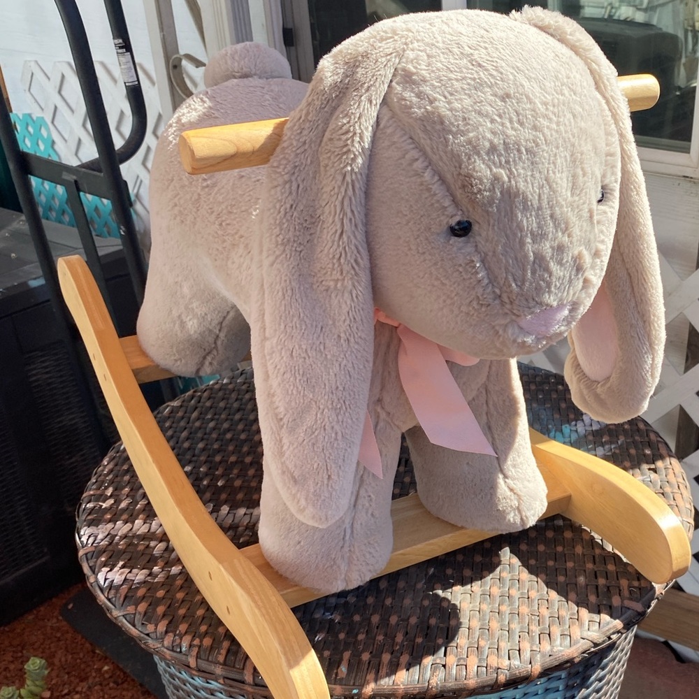 Pottery Barn Kids Beige Rocking Bunny with Pink Bow